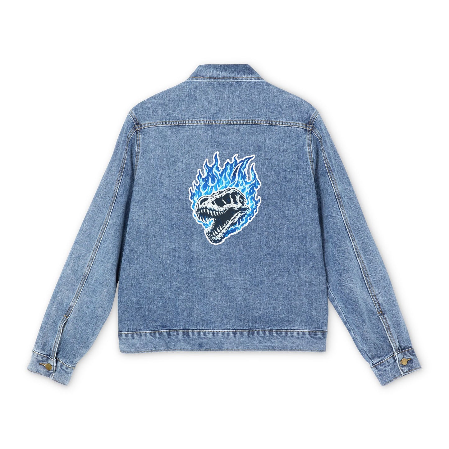 Men's Denim Jacket with Burninng T-Rex skull Patch