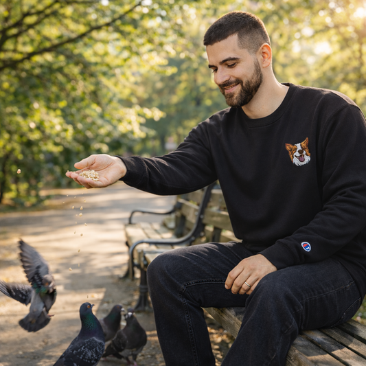 Dog Head Embroidered Crewneck Sweatshirt