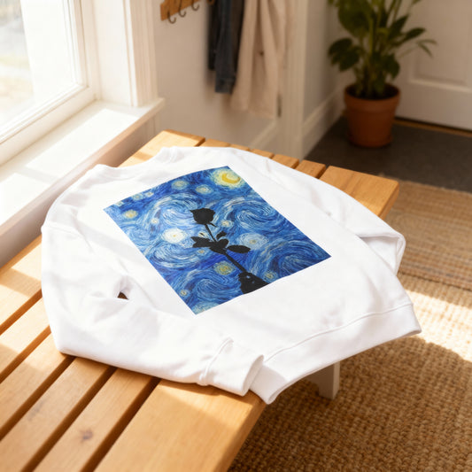 Calm Is a Weapon Sweatshirt — Starry Night Rose Graphic Crewneck