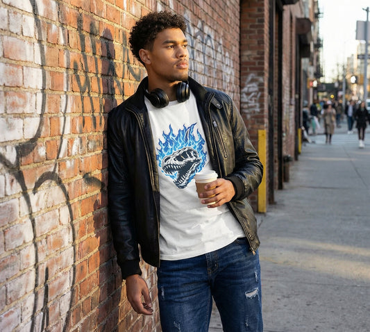 Blue Flame Dino Skull T-Shirt