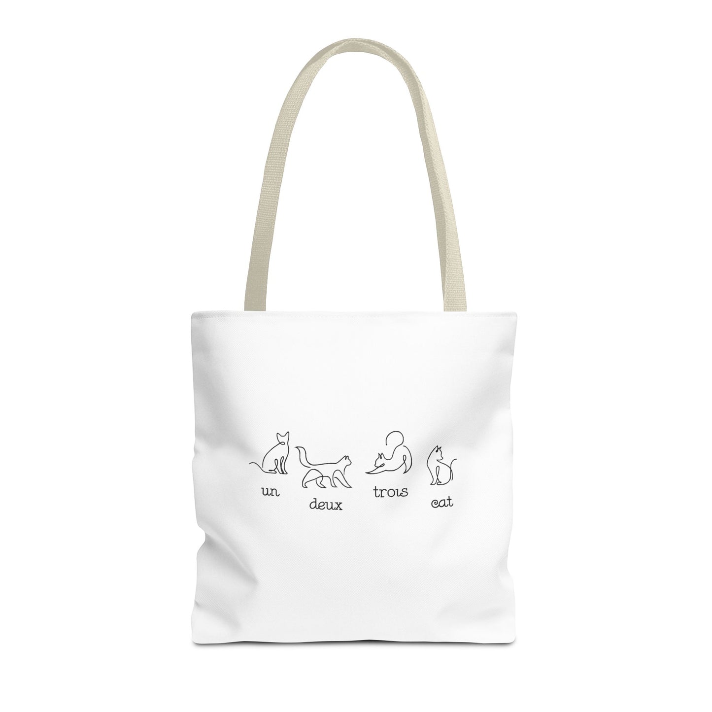 Cat Count Tote — minimalist "un, deux, trois" kitten illustration tote bag