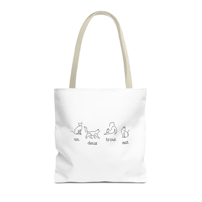 Cat Count Tote — minimalist "un, deux, trois" kitten illustration tote bag