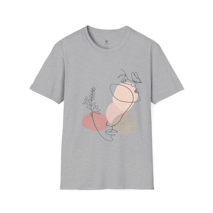 Abstract Line Art Vase T-Shirt — Minimalist Floral Face Graphic