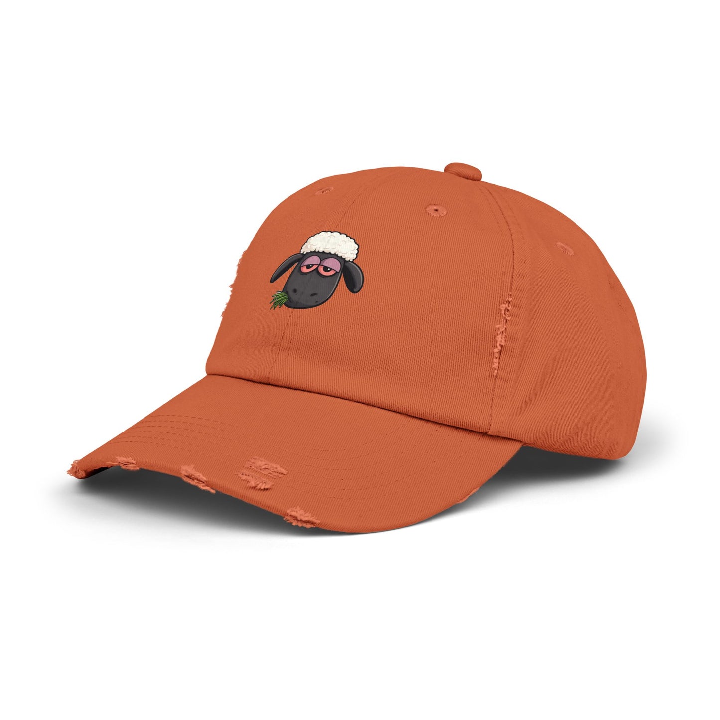 Distressed Black Cap with Sleepy Sheep Embroidery