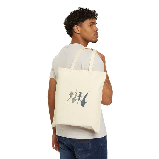 Shark Silhouette Cotton Tote — Ocean Shark School Canvas Bag