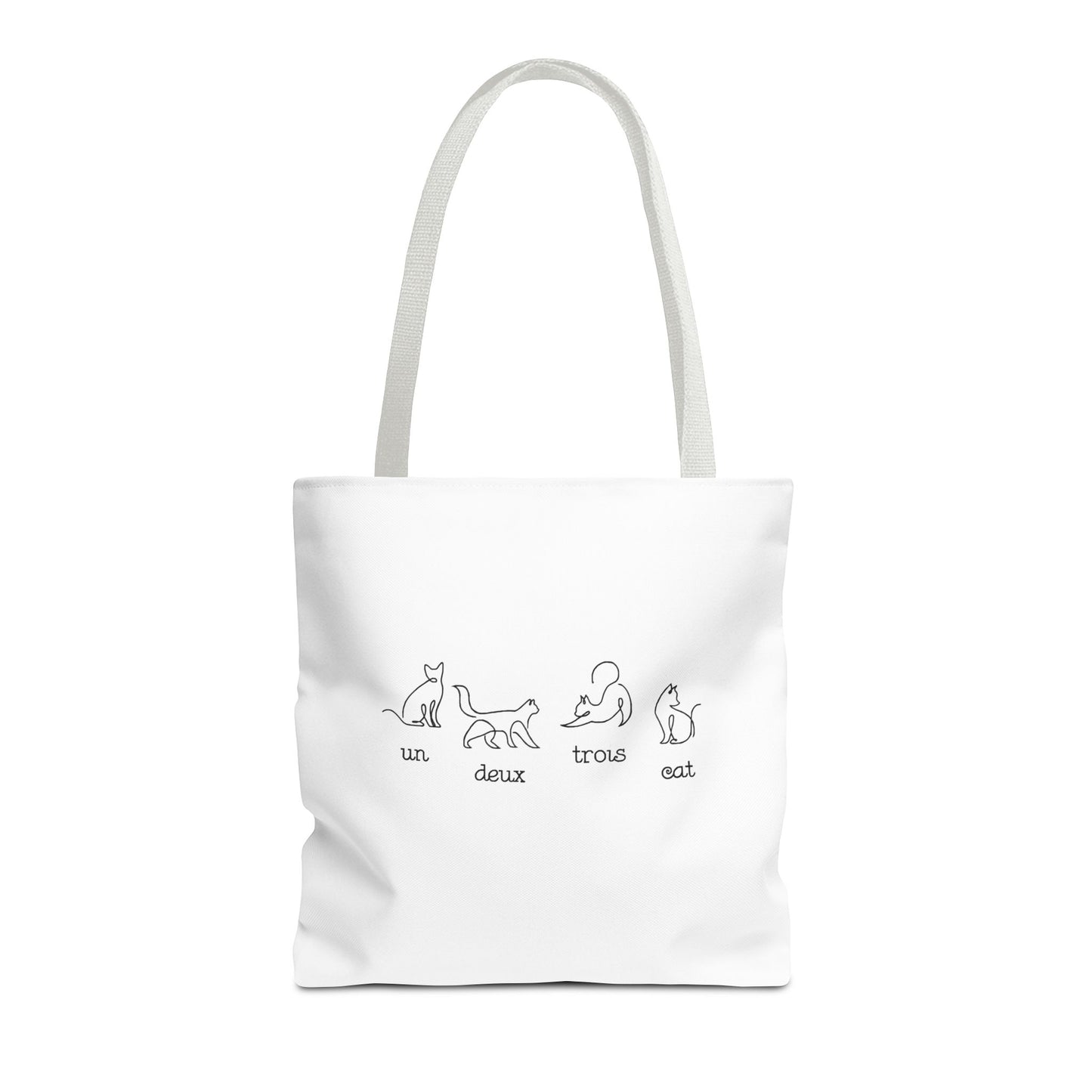 Cat Count Tote — minimalist "un, deux, trois" kitten illustration tote bag