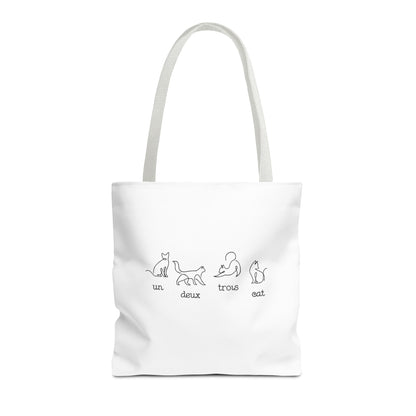 Cat Count Tote — minimalist "un, deux, trois" kitten illustration tote bag