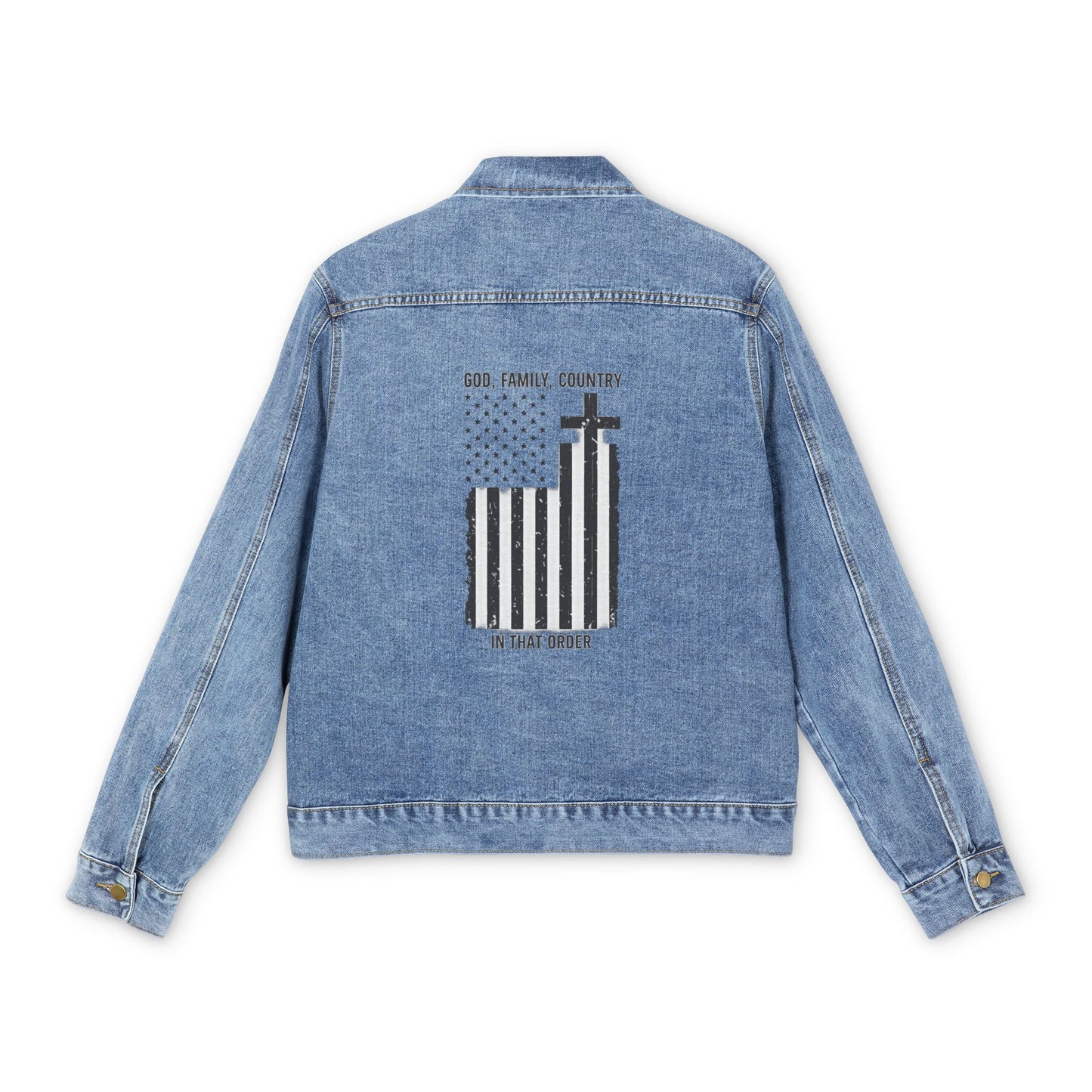 Denim Jacket — Striped Cross Back Graphic
