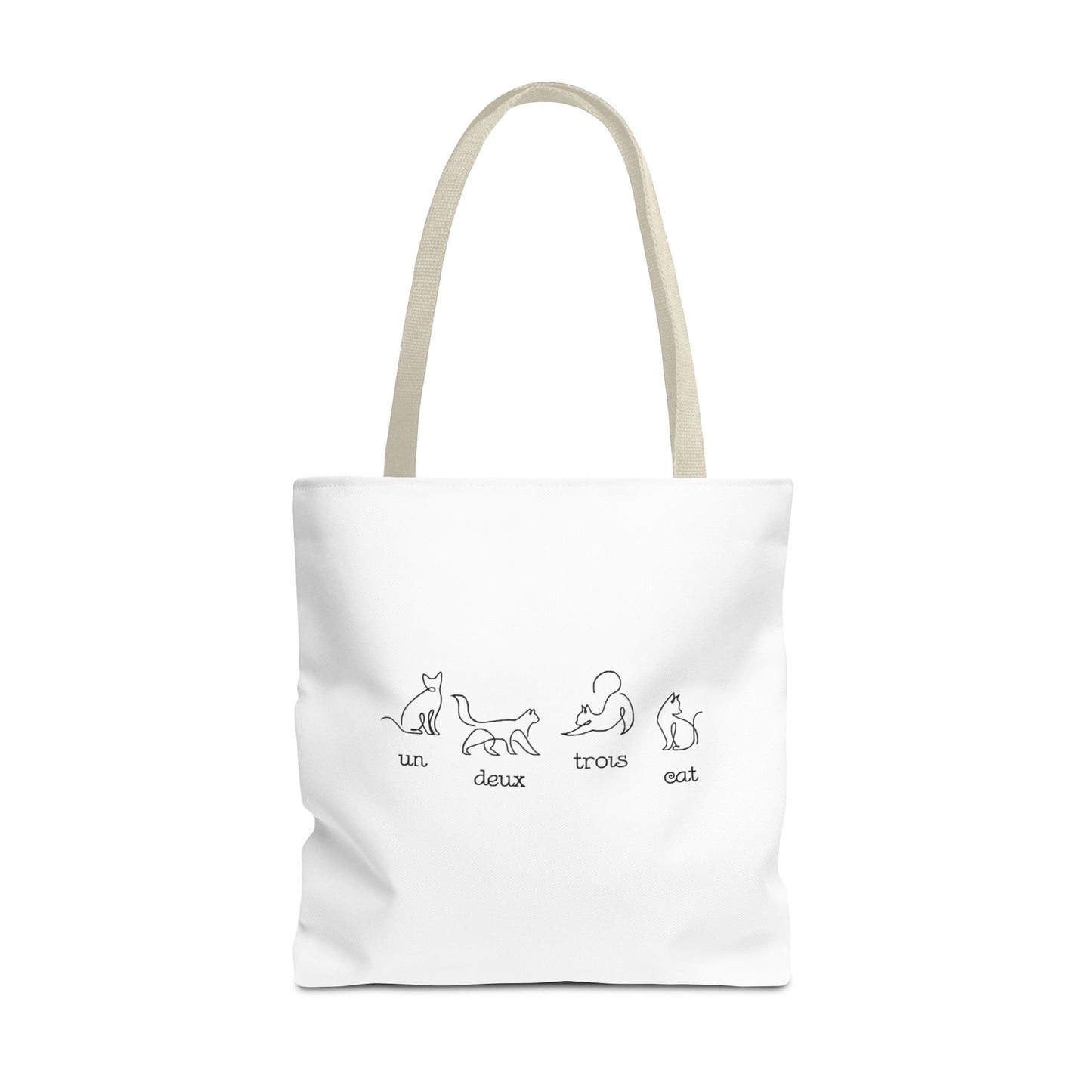 Cat Count Tote — minimalist "un, deux, trois" kitten illustration tote bag