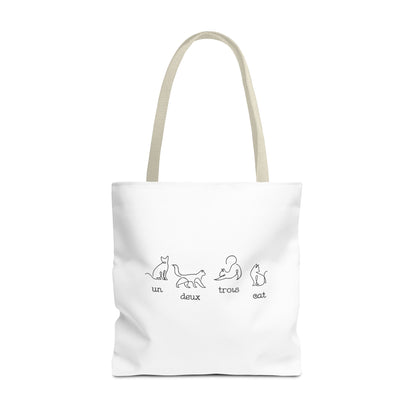 Cat Count Tote — minimalist "un, deux, trois" kitten illustration tote bag