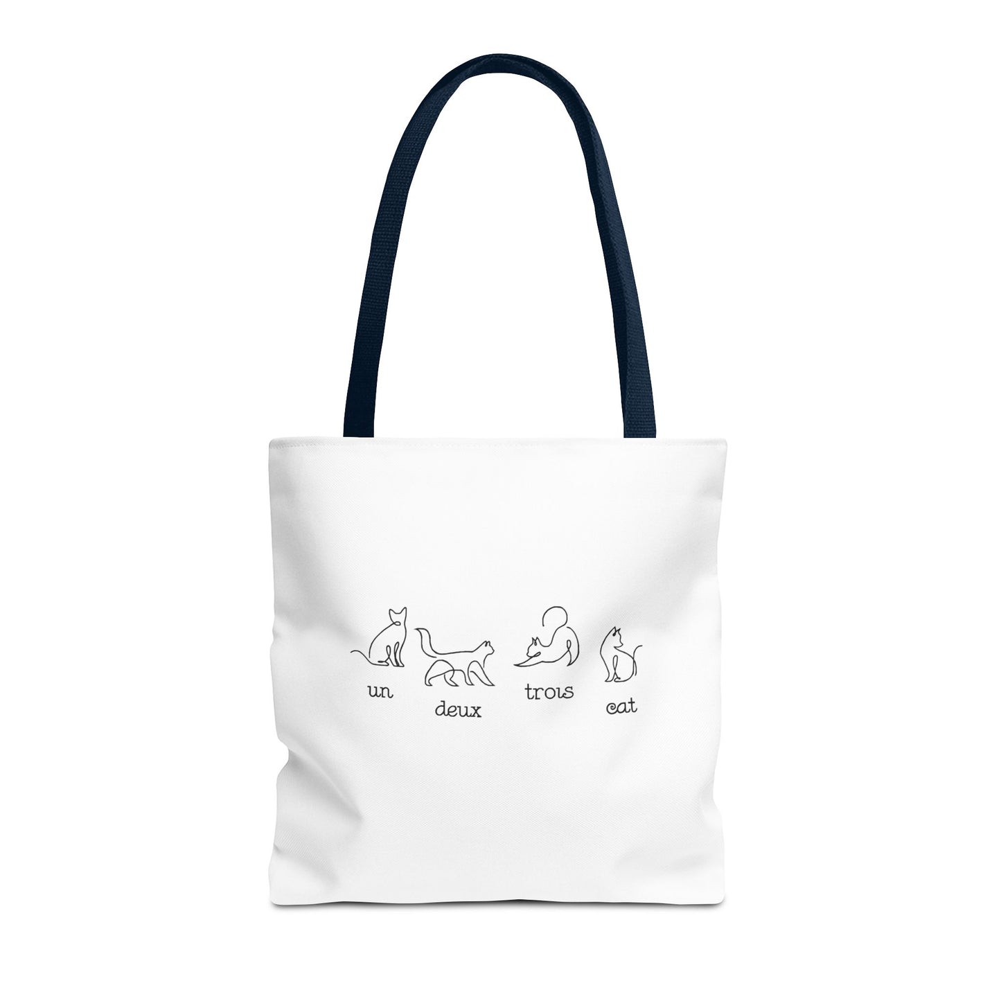 Cat Count Tote — minimalist "un, deux, trois" kitten illustration tote bag