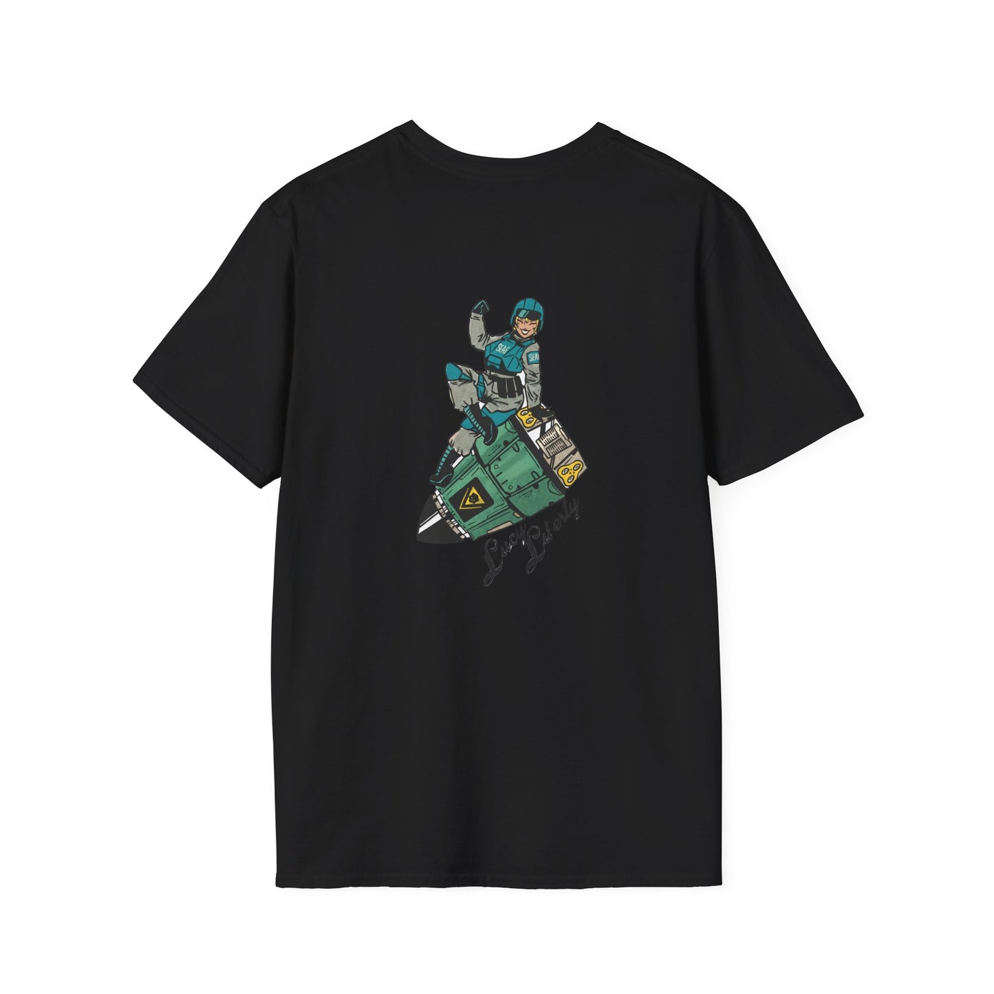 Helldriver Lucy Liberty T-Shirt — Retro Watersport Illustration ("Live Fast, Stay Salty")