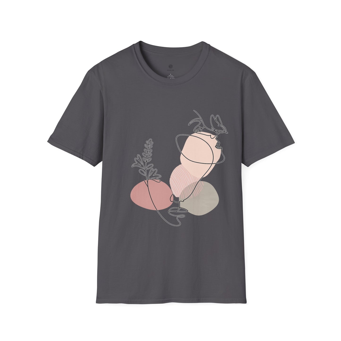 Abstract Line Art Vase T-Shirt — Minimalist Floral Face Graphic