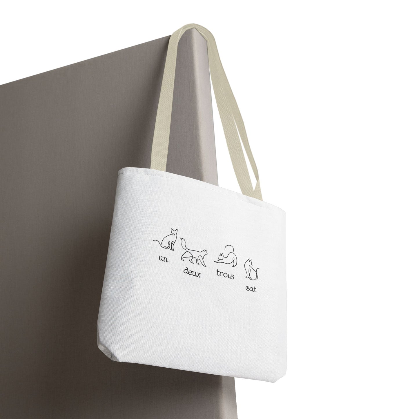 Cat Count Tote — minimalist "un, deux, trois" kitten illustration tote bag