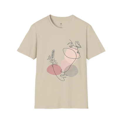 Abstract Line Art Vase T-Shirt — Minimalist Floral Face Graphic