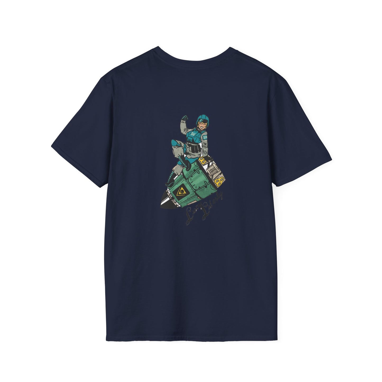 Helldriver Lucy Liberty T-Shirt — Retro Watersport Illustration ("Live Fast, Stay Salty")