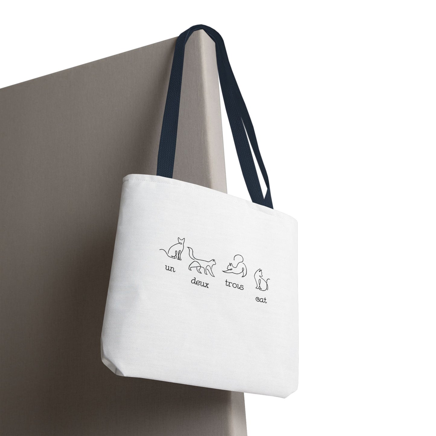 Cat Count Tote — minimalist "un, deux, trois" kitten illustration tote bag