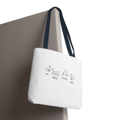 Cat Count Tote — minimalist "un, deux, trois" kitten illustration tote bag