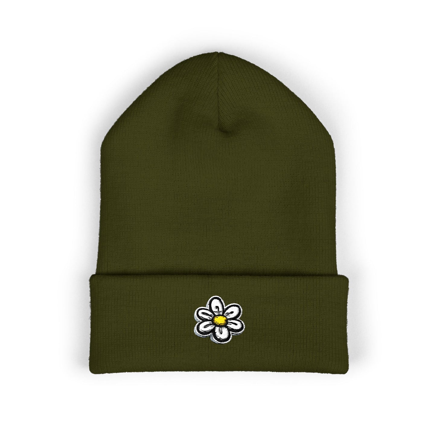 Daisy Embroidered Cuffed Beanie