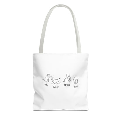 Cat Count Tote — minimalist "un, deux, trois" kitten illustration tote bag
