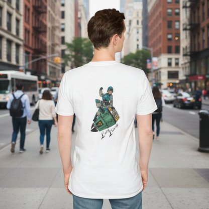 Helldriver Lucy Liberty T-Shirt — Retro Watersport Illustration ("Live Fast, Stay Salty")