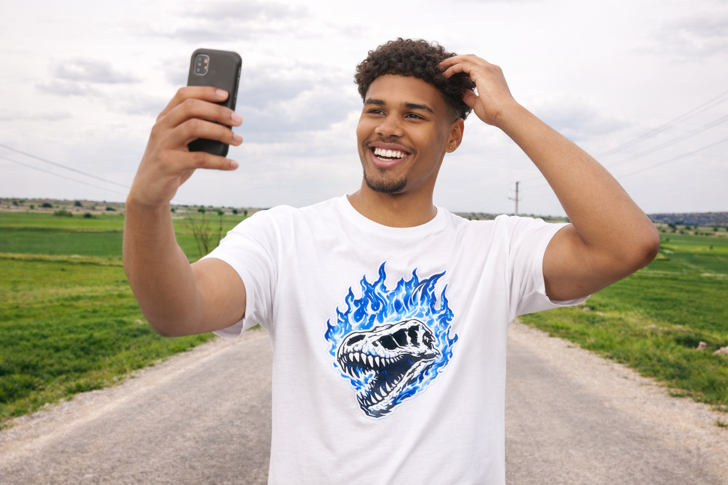 Blue Flame Dino Skull T-Shirt