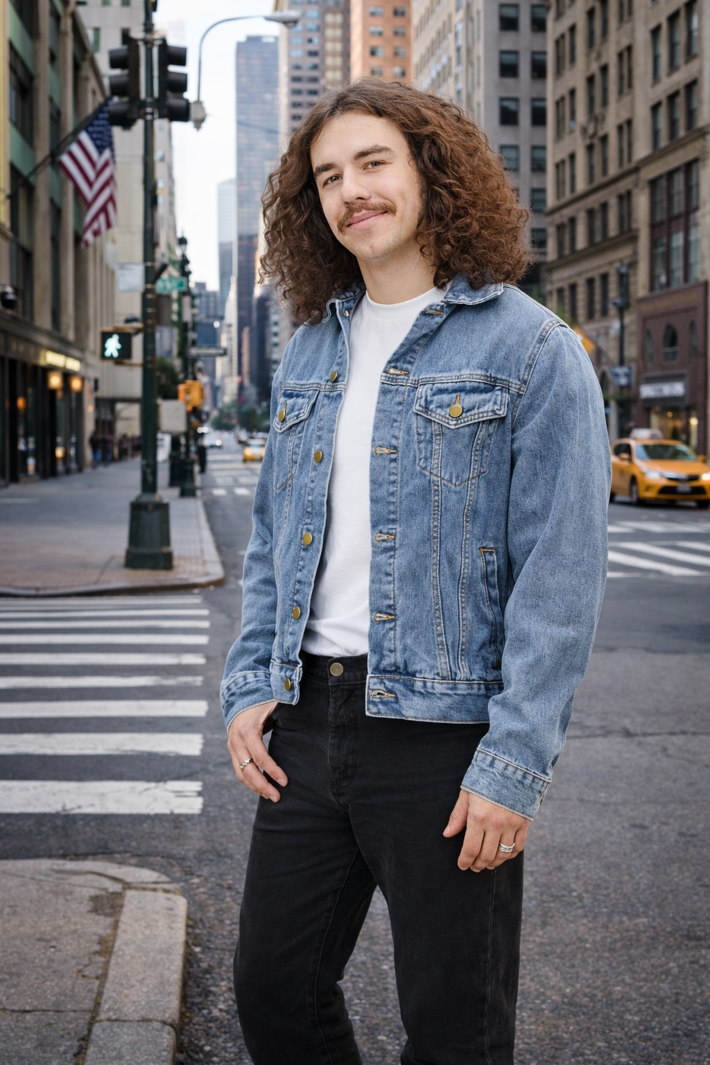 Men's Denim Jacket with Burninng T-Rex skull Patch