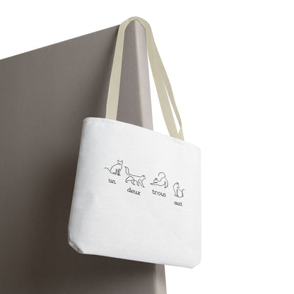 Cat Count Tote — minimalist "un, deux, trois" kitten illustration tote bag