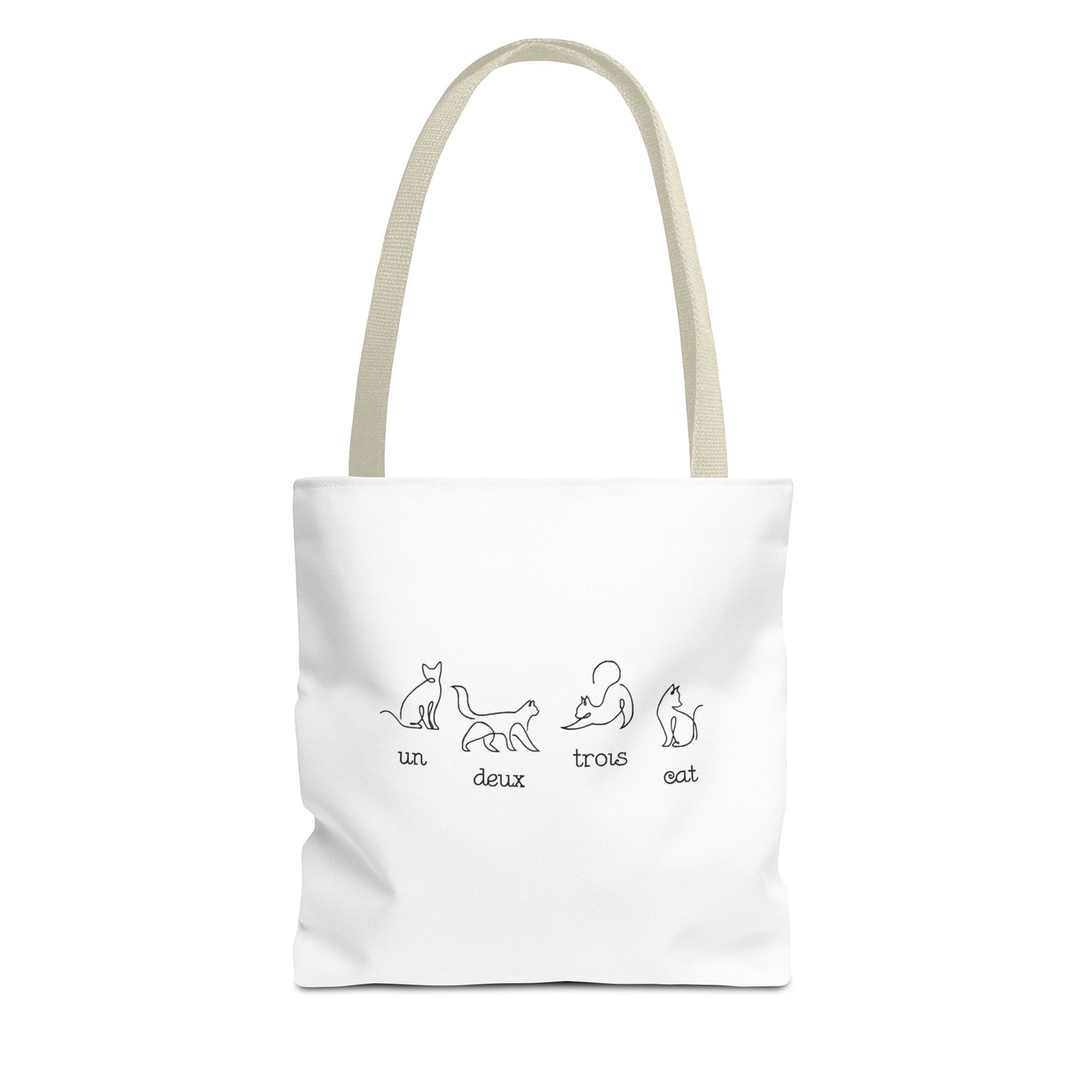 Cat Count Tote — minimalist "un, deux, trois" kitten illustration tote bag
