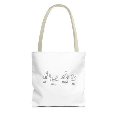 Cat Count Tote — minimalist "un, deux, trois" kitten illustration tote bag