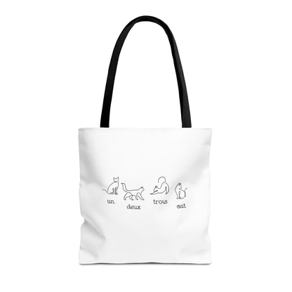 Cat Count Tote — minimalist "un, deux, trois" kitten illustration tote bag