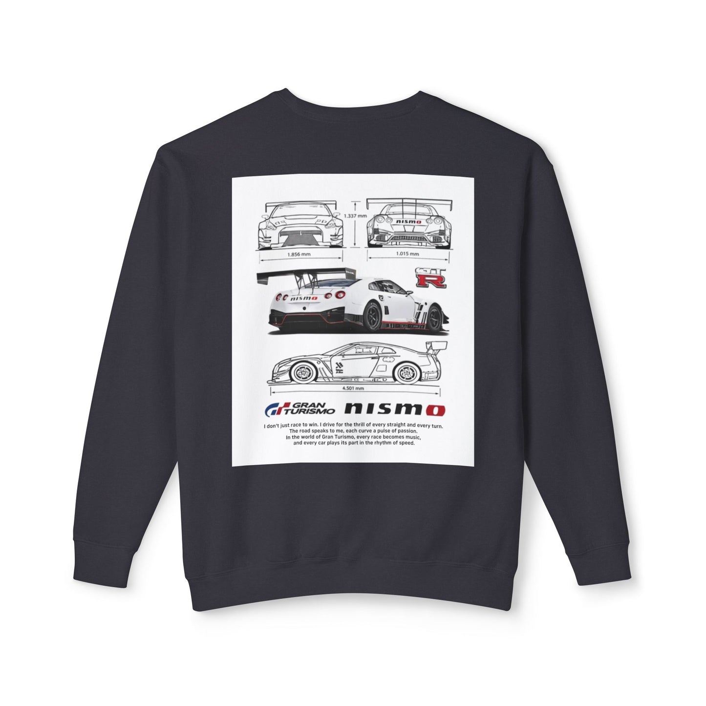Racing Blueprint Crewneck Sweatshirt — NISMO GT-R Technical Sketch Back