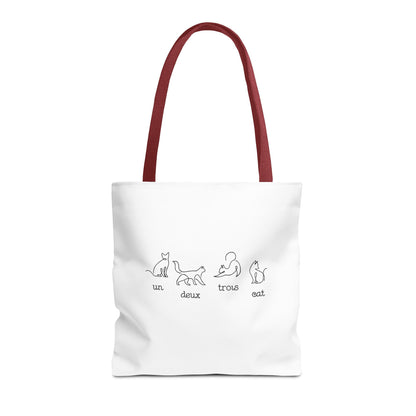 Cat Count Tote — minimalist "un, deux, trois" kitten illustration tote bag