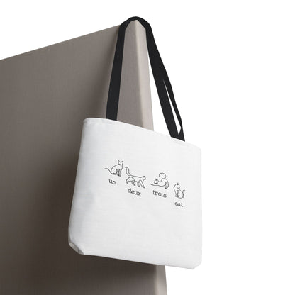 Cat Count Tote — minimalist "un, deux, trois" kitten illustration tote bag