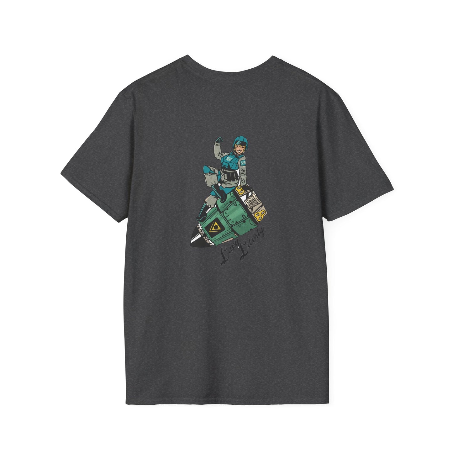 Helldriver Lucy Liberty T-Shirt — Retro Watersport Illustration ("Live Fast, Stay Salty")