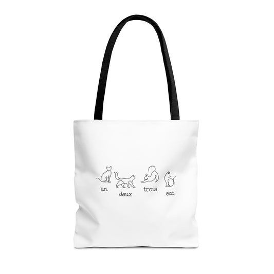 Cat Count Tote — minimalist "un, deux, trois" kitten illustration tote bag