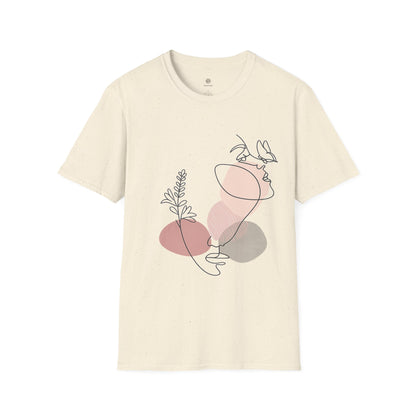 Abstract Line Art Vase T-Shirt — Minimalist Floral Face Graphic