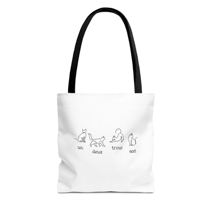 Cat Count Tote — minimalist "un, deux, trois" kitten illustration tote bag