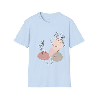 Abstract Line Art Vase T-Shirt — Minimalist Floral Face Graphic