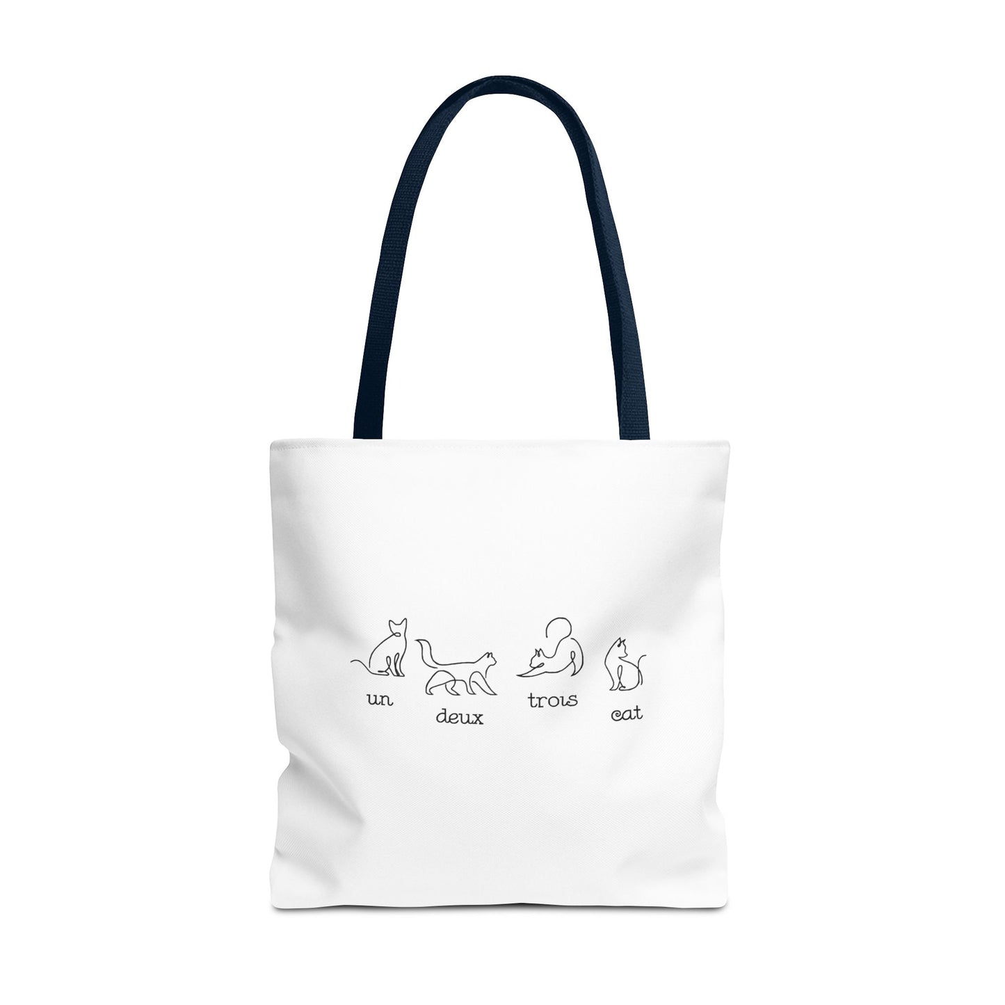 Cat Count Tote — minimalist "un, deux, trois" kitten illustration tote bag