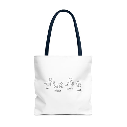 Cat Count Tote — minimalist "un, deux, trois" kitten illustration tote bag