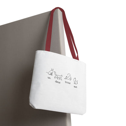 Cat Count Tote — minimalist "un, deux, trois" kitten illustration tote bag