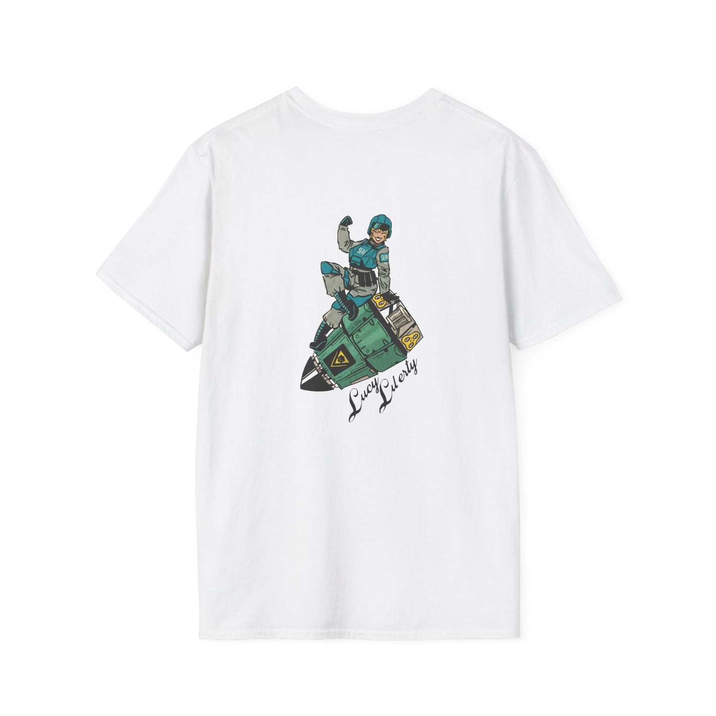 Helldriver Lucy Liberty T-Shirt — Retro Watersport Illustration ("Live Fast, Stay Salty")