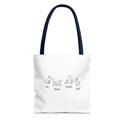 Cat Count Tote — minimalist "un, deux, trois" kitten illustration tote bag