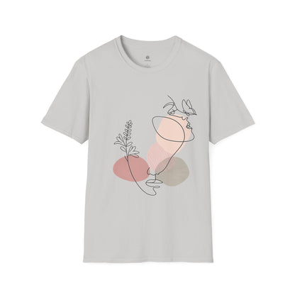 Abstract Line Art Vase T-Shirt — Minimalist Floral Face Graphic