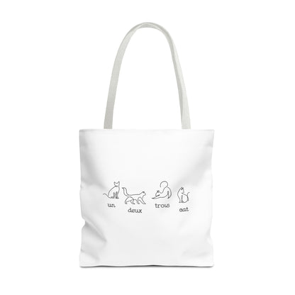 Cat Count Tote — minimalist "un, deux, trois" kitten illustration tote bag