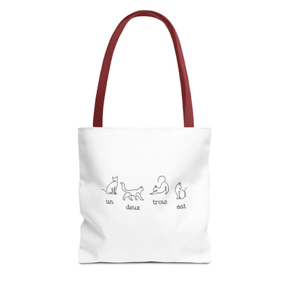 Cat Count Tote — minimalist "un, deux, trois" kitten illustration tote bag
