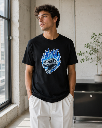Blue Flame Dino Skull T-Shirt
