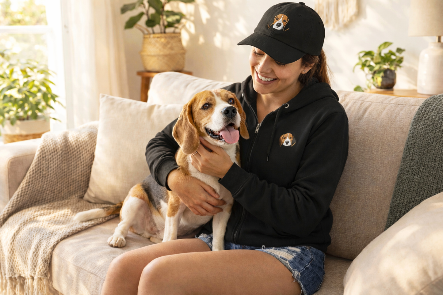 Beagle Portrait Zip Hoodie — Cute Dog Face Full‑Zip Sweatshirt